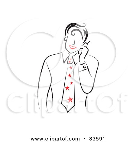 Royalty-Free (RF) Clipart Illustration of a Line Drawn Man With Red Lips, Talking On A Phone - Version 4 by Prawny