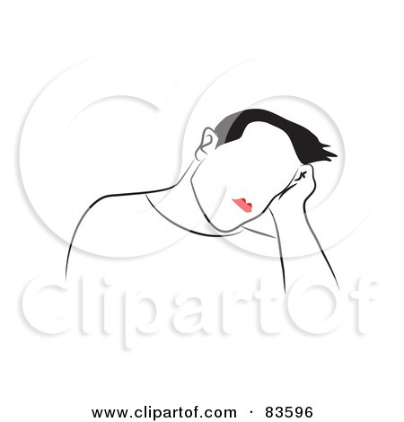 Royalty-Free (RF) Clipart Illustration of a Line Drawn Bored Man With Red Lips by Prawny