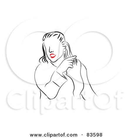 Royalty-Free (RF) Clip Art Illustration of a Line Drawing Of A Red Lipped Woman Talking And Pointing by Prawny