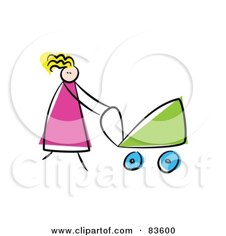 Royalty-Free (RF) Clipart Illustration of a Blond Stick Mom Walking Her Baby In A Carriage by Prawny