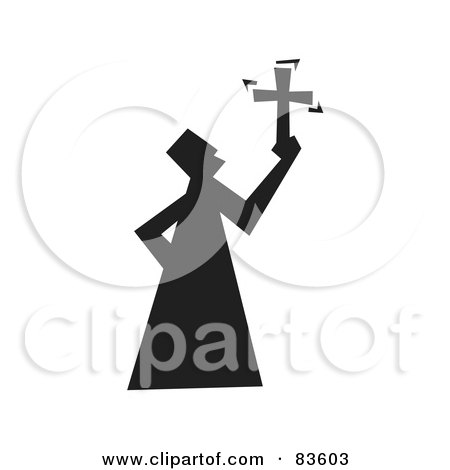 Royalty-Free (RF) Clipart Illustration of a Black Silhouetted Religious Guy Holding A Cross by Prawny