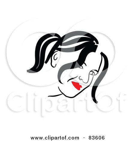Royalty-Free (RF) Clipart Illustration of a Line Drawing Of A Red Lipped Woman's Face - Version 11 by Prawny