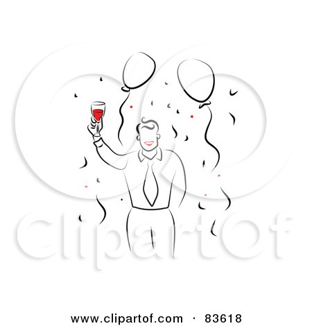 Royalty-Free (RF) Clipart Illustration of a Line Drawn Businessman With Red Lips, Toasting At A Party by Prawny