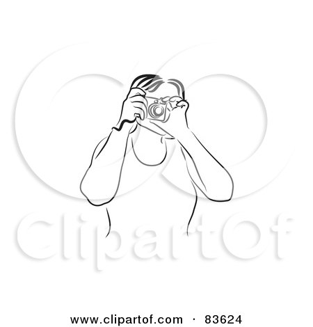 Royalty-Free (RF) Clipart Illustration of a Black And White Line Drawn Woman Taking Pictures by Prawny