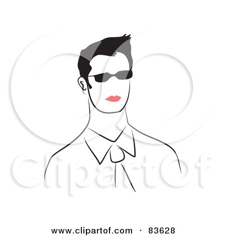 Royalty-Free (RF) Clipart Illustration of a Line Drawn Man With Red Lips Wearing Shades by Prawny