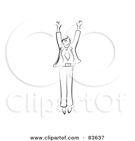 Royalty-Free (RF) Clipart Illustration of a Black And White Line Drawing Of A Jumping Businessman by Prawny