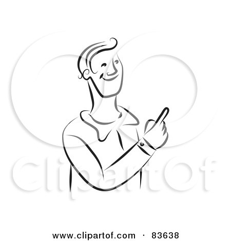 Royalty-Free (RF) Clipart Illustration of a Friendly Black And White Line Drawn Man Pointing by Prawny