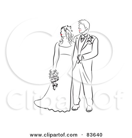 Royalty-Free (RF) Clipart Illustration of a Line Drawn Bride And Groom Red Lips by Prawny