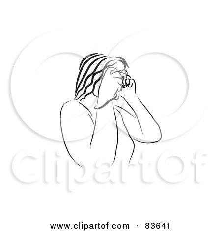 Royalty-Free (RF) Clipart Illustration of a Black And White Line Drawn Woman Taking Pics by Prawny