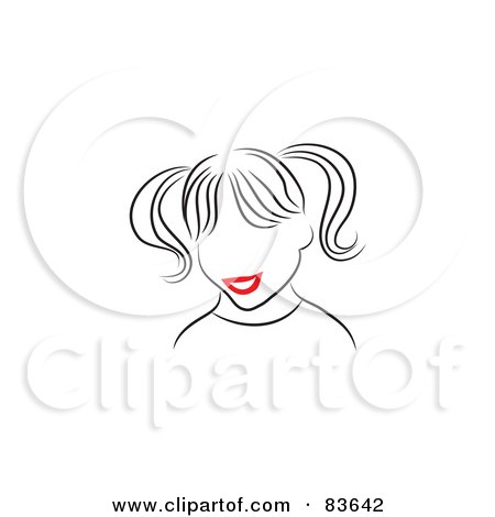 Royalty-Free (RF) Clipart Illustration of a Line Drawn Girl With Red Lips by Prawny