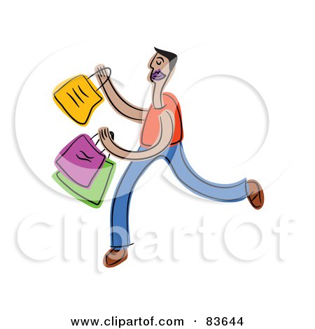 Royalty-Free (RF) Clipart Illustration of an Abstract Man Carrying Shopping Bags by Prawny