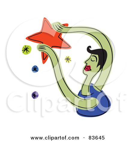 Royalty-Free (RF) Clipart Illustration of an Abstract Man Reaching For The Stars by Prawny