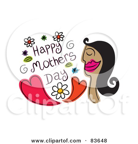 Royalty-Free (RF) Clip Art Illustration of a Happy Mothers Day Greeting With A Woman An Hearts by Prawny