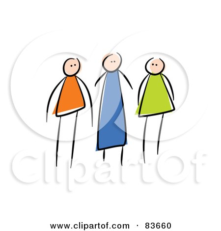 Royalty-Free (RF) Clipart Illustration of a Trio Of Family Member Stick People by Prawny