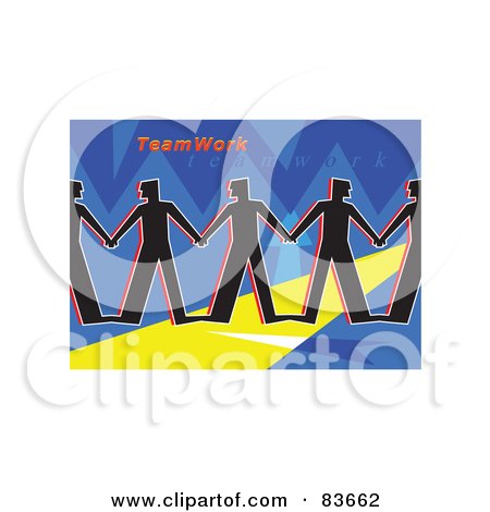 Royalty-Free (RF) Clipart Illustration of a Team Of Silhouetted Men Holding Hands Under Teamwork On Blue by Prawny