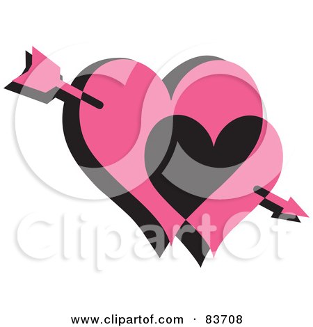 Royalty-Free (RF) Clipart Illustration of Cupid's Arrow Through Two Pink And Black Hearts by Rosie Piter