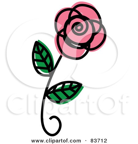 Royalty-Free (RF) Clipart Illustration of a Single Pink Rose Sketch by Rosie Piter