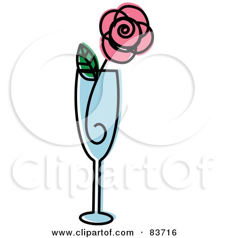 Royalty-Free (RF) Clipart Illustration of a Pink Rose In A Champagne Flute by Rosie Piter
