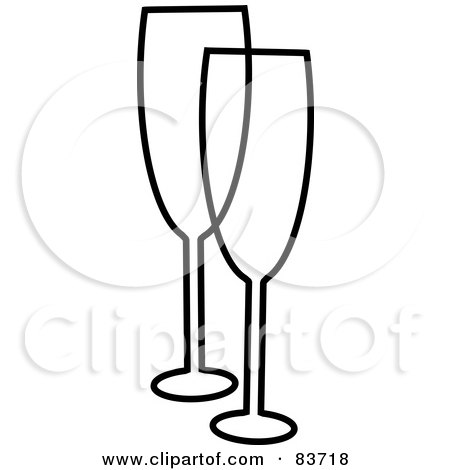 Royalty-Free (RF) Clipart Illustration of a Black And White Outline Of Two Champagne Glasses by Rosie Piter