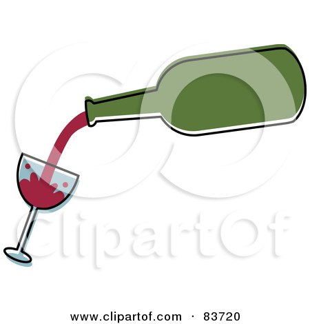 Royalty-Free (RF) Clipart Illustration of a Green Bottle Pouring Red Wine Into A Tilted Glass by Rosie Piter