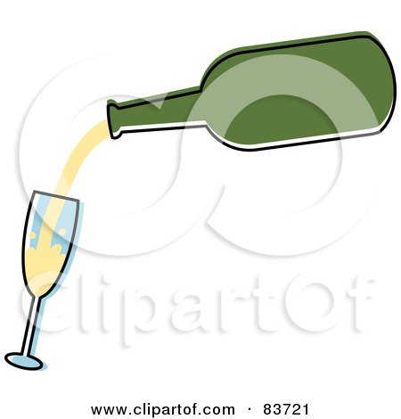 Royalty-Free (RF) Clipart Illustration of a Green Bottle Pouring Champagne Into A Tilted Glass by Rosie Piter