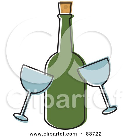 Royalty-Free (RF) Clipart Illustration of Two Wine Glasses By A Green Bottle With A Cork by Rosie Piter