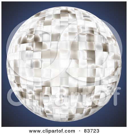 Royalty-Free (RF) Clipart Illustration of a Bright Chrome Disco Ball On Blue by Arena Creative