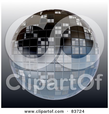 Royalty-Free (RF) Clipart Illustration of a Dark Chrome Disco Ball On Gray by Arena Creative