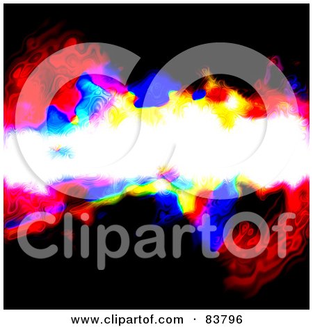 Royalty-Free (RF) Clipart Illustration of a Bright White Text Box Over Rainbow Blobs On Black by Arena Creative