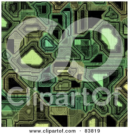 Royalty-Free (RF) Clipart Illustration of a Background Of Green Techno Circuitry by Arena Creative