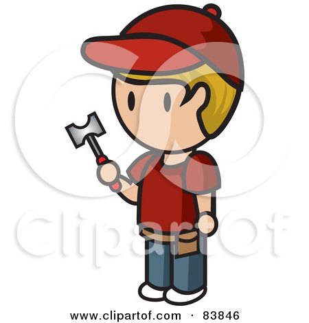 Royalty-Free (RF) Clipart Illustration of a Blond Caucasian Mini Person Man Holding A Hammer by Rosie Piter