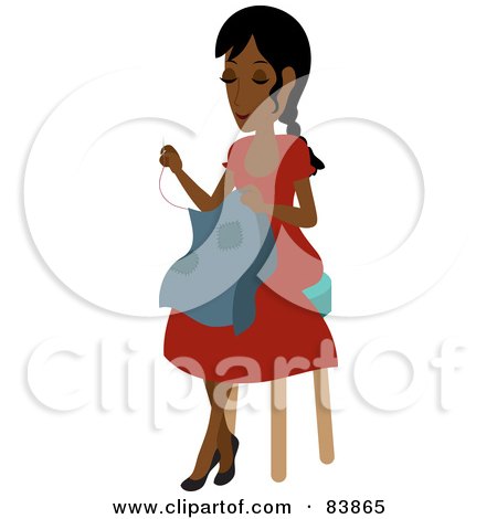Royalty-Free (RF) Clipart Illustration of an Indian Woman Sitting On A Stool And Sewing by Rosie Piter