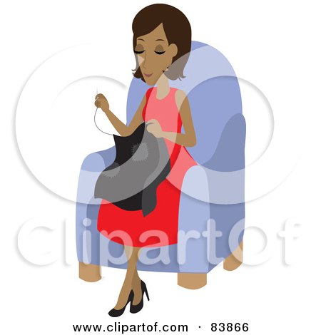 Royalty-Free (RF) Clipart Illustration of a Pleasant Hispanic Woman Sitting In A Chair And Sewing by Rosie Piter
