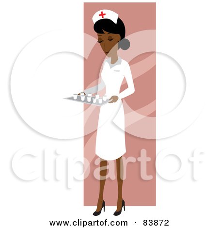 Royalty-Free (RF) Clipart Illustration of an Indian Female Nurse Carrying A Tray Of Meds by Rosie Piter