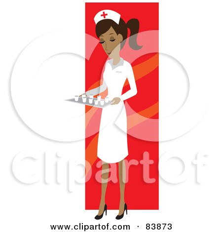 Royalty-Free (RF) Clipart Illustration of a Hispanic Female Nurse Carrying A Tray Of Meds by Rosie Piter