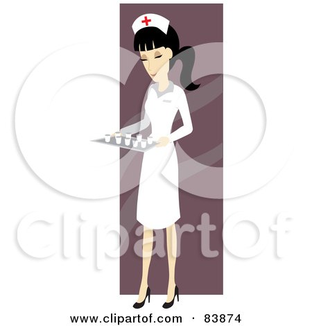 Royalty-Free (RF) Clipart Illustration of an Asian Female Nurse Carrying A Tray Of Meds by Rosie Piter