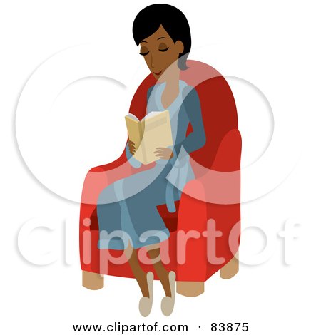 Royalty-Free (RF) Clipart Illustration of a Relaxed Indian Woman Wearing A Robe, Sitting In A Chair And Reading A Book by Rosie Piter