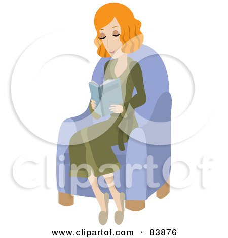 Royalty-Free (RF) Clipart Illustration of a Relaxed Red Haired Caucasian Woman Wearing A Robe, Sitting In A Chair And Reading A Book by Rosie Piter