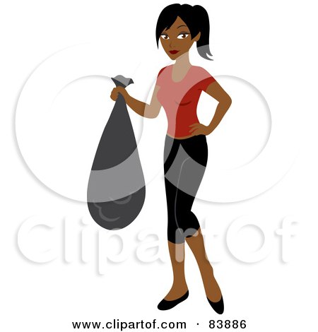Royalty-Free (RF) Clipart Illustration of a Pretty Indian Woman Carrying A Garbage Bag by Rosie Piter