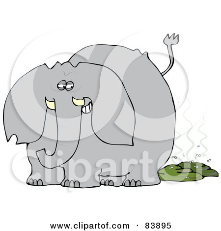 Royalty-Free (RF) Clipart Illustration of a Gray Elephant Grinning After Pooping, With Flies by djart