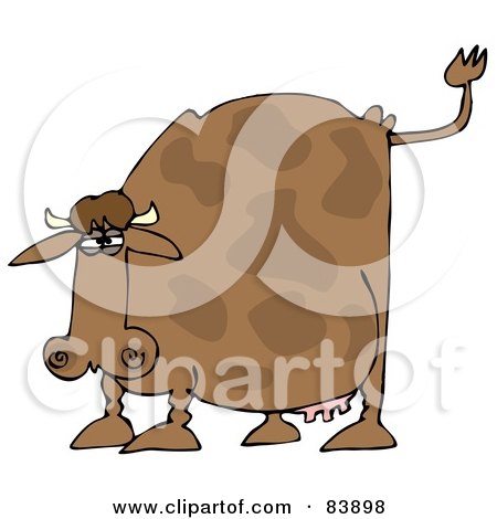 Royalty-Free (RF) Clipart Illustration of a Brown Cow Holding His Tail Up And Preparing To Poop by djart