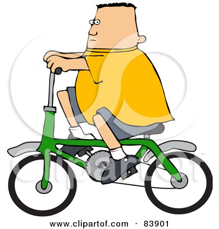 Royalty-Free (RF) Clipart Illustration of a Chubby Caucasian Boy Riding A Green Bicycle by djart