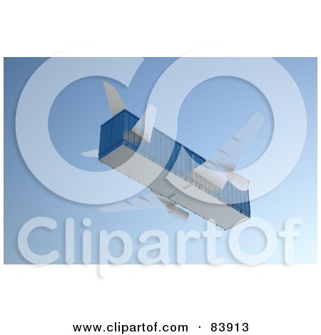 Royalty-Free (RF) Clipart Illustration of a 3d Blue Cargo Box Airplane by Mopic