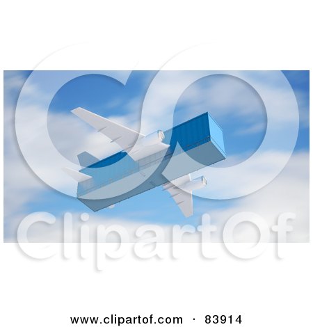 Royalty-Free (RF) Clipart Illustration of a 3d Blue Cargo Box Plane In Flight by Mopic