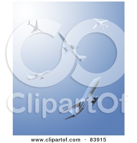 Royalty-Free (RF) Clipart Illustration of 3d Circling Airliners In A Blue Sky by Mopic