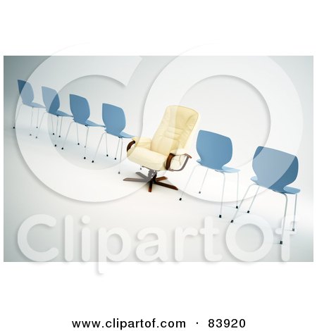 Royalty-Free (RF) Clipart Illustration of a Plush Leather Chair Facing In The Opposite Direction As Simple Chairs by Mopic