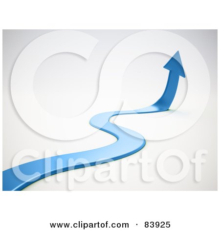 Royalty-Free (RF) Clipart Illustration of a Blue 3d Curvy Arrow Leading Away And Up by Mopic