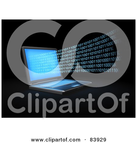 Royalty-Free (RF) Clipart Illustration of a Blue 3d Binary Code Streaming From A Laptop Computer by Mopic