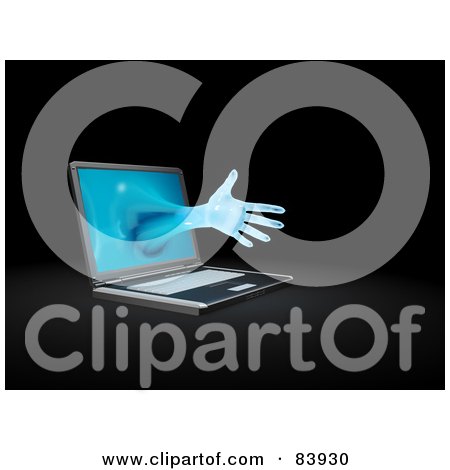 Royalty-Free (RF) Clipart Illustration of a 3d Hand Reaching Out From A Laptop Computer by Mopic