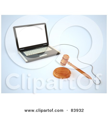 Royalty-Free (RF) Clipart Illustration of an Auction Gavel In Front Of A Laptop Computer by Mopic